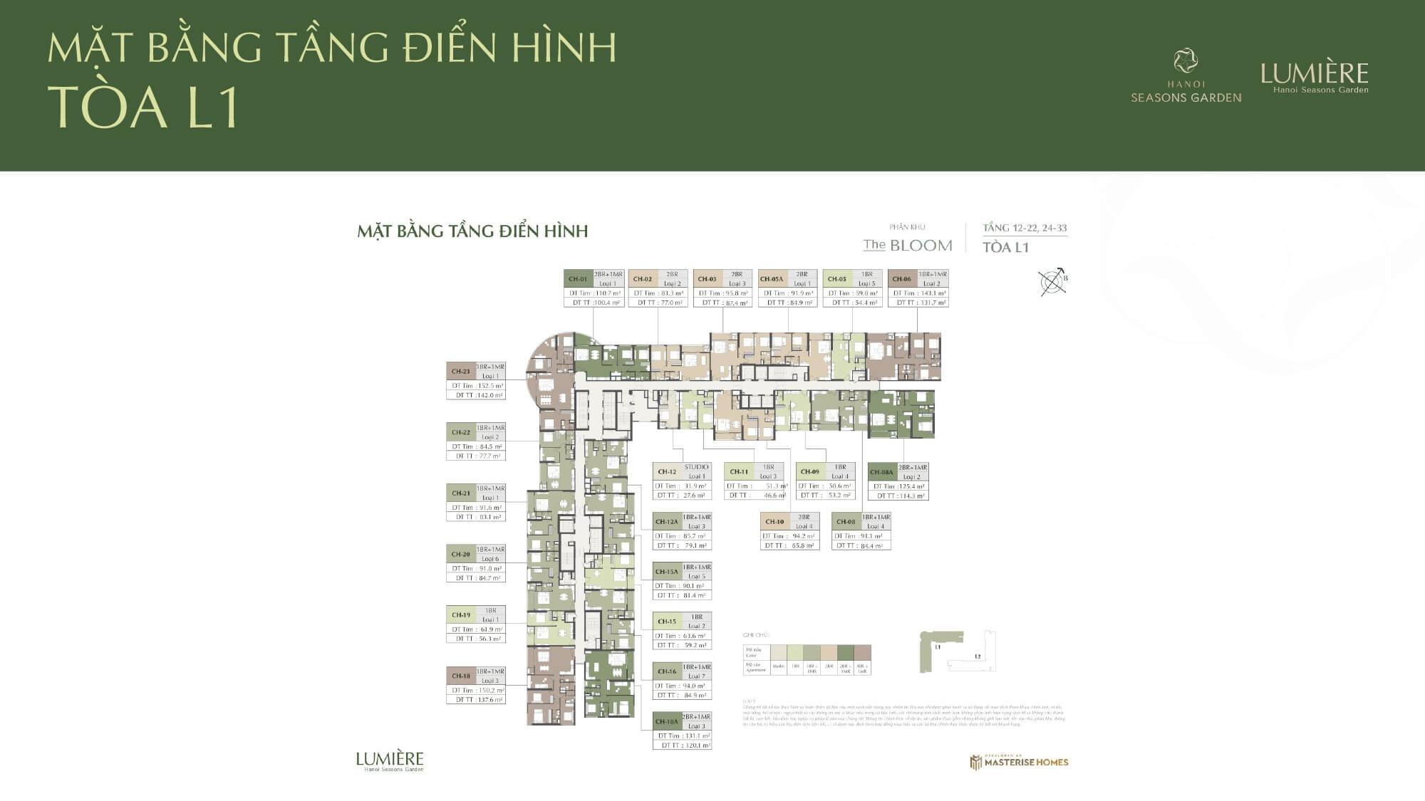 mặt bằng tòa L1 dự án lumiere hanoi seasons garden nguyễn trãi